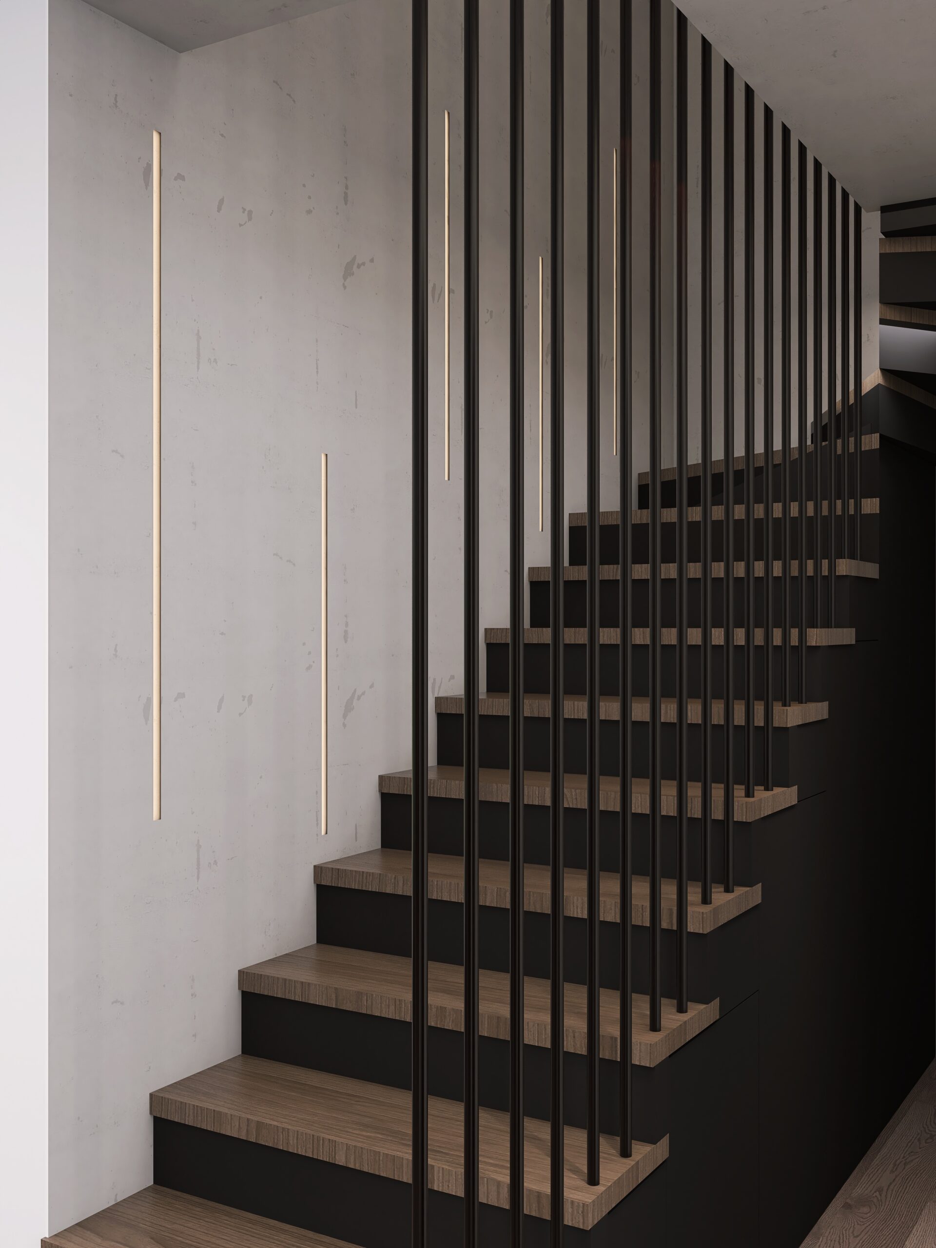 drewniane schody z ażurową balustradą